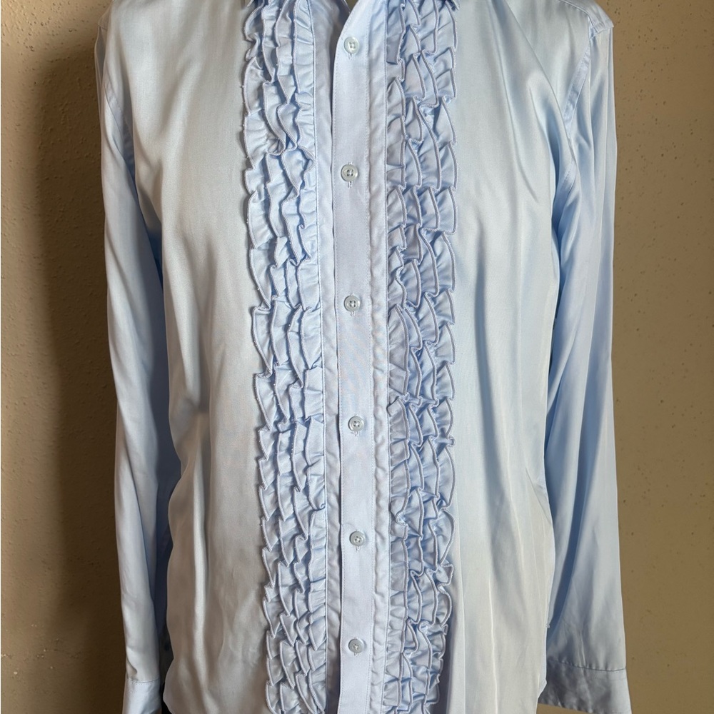 INC International Concepts Light Blue Ruffled Dress Shirt
